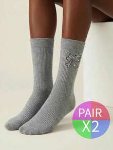 1/2/3/4双装亮片装饰罗纹袜，可爱舒适的中筒袜，水钻蝴蝶结设计，适合嘉年华女士长袜和针织衫/女士过膝袜 - 彩色 - 查看 18