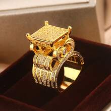 Nhẫn hình trái tim đính đá Zirconia siêu nhỏ dành cho nữ, thiết kế cổ điển retro đính kim cương toàn bộ. - Vàng - Xem 9