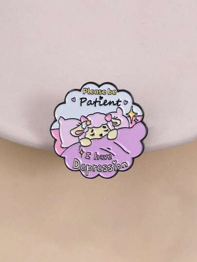 1pc Depression Healing Theme Enamel Pin, "Please Be Patient I Have Depression" Gentle Quote, Cloud & 3 Sheep Cuddling Design, Suitable For Clothing, Backpacks, Depression Community & Mental Health Advocates, Healing Gift For Depressed Friends