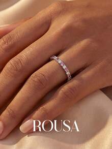 1 chiếc nhẫn bạc 925 cổ điển đính đầy kim cương nhiều màu sắc, nhẫn bạc tối giản dành cho nữ, trang sức tinh tế, quà tặng thương hiệu cao cấp. - nhẫn - Xem 9