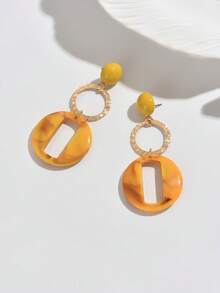 1 Pair Elegant Sexy Exaggerated Bohemian Style Green, Yellow Circular Floral Resin & Resin Stud Earrings, Burgundy Brown Teardrop Floral Resin & Metal Earrings, Multiple Styles For Women, Suitable For Vacation, Party, All Seasons. Note That Each Resin Floral Pattern And Color May Vary Slightly Due To Manual Coloring. - Multicolor - View 3