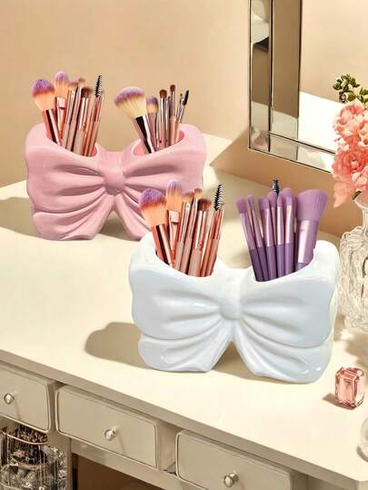 1pc Bow-Shaped Storage Rack, Elegant Makeup Brush Organizer, Suitable For Bathroom, Desktop Makeup Brush, And Office Supplies Storage.