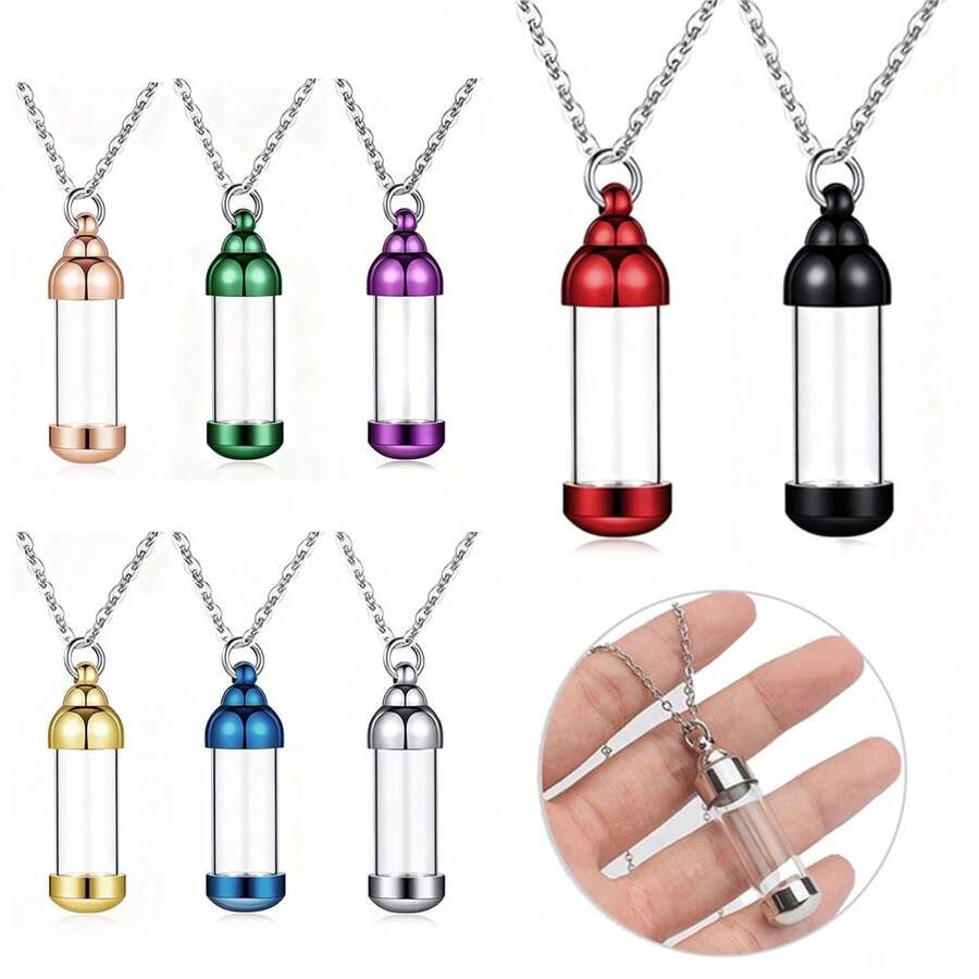 Mặt dây chuyền đựng tro cốt hình trụ bằng acrylic, ống đựng tro cốt trong suốt, mặt dây chuyền kỷ niệm, trang sức tưởng niệm. - Hình trụ trong suốt - Xem 1