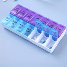 1 Peça Estojo de Comprimidos com 14 Grades, Recipiente de Armazenamento de Medicação de 7 Dias AM/PM, Caixa Portátil de Comprimidos de Suplemento Vitamínico com Tampa Flip À Prova de Umidade, Adequado para Viagens, Casa, Organização Diária de Medicação para Idosos - Multicolorido - Visão 5