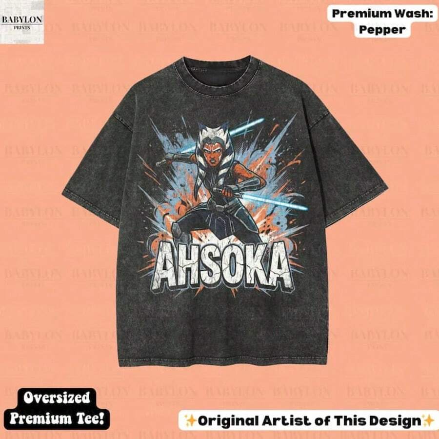 Oversized Ahsoka Tano Shirt_ Star Wars Jedi Tee, Clone Wars Sweatshirt, Ahsoka Tano Graphic Shirt, Disneyworld Hoodie, Galaxys Edge M - Black - View 1