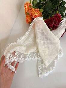 1pc Summer Floral Headband With Bowknot & Pearl Decoration, Elegant Lace Triangle Scarf Hair Accessories For Women, Beige Head Bandana, School Stuff, College Fall Winter Hair Band For Vacation Outfits Woman - 米色 - 查看 3