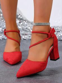 1 Pair Fashionable High Heel Sandals, Suitable For Teenagers, Casual Vacation, Elegant And Comfortable Beach Sandals - Red - View 5