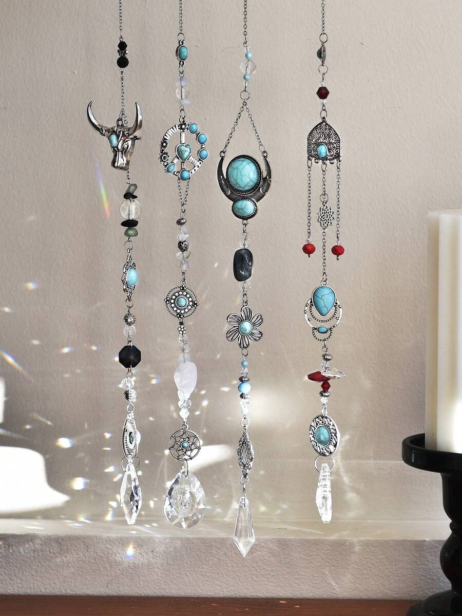 1pc Turquoise Crystal Suncatcher, Shiny Rainbow Maker, Hanging Window Prism, Home Decor, Party Decoration - 1pc - View 1