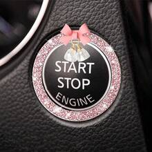 1-Click Start Decorative Sticker, Interior Button Inlaid Diamond Bow, Crystal Bell Pendant, Ignition Ring - A - View 5