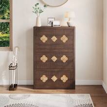 Schuhschrank für Esszimmer – Schmal, freistehend, Holz, Blumenmuster, Diamantgriff, versteckt, Naturholz – 3/4/6-Klappfächer - Braun - Übersicht 5