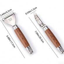 2 piezas Pelador multifuncional con mango de madera minimalista, que pela fácil y suavemente una variedad de frutas y verduras - Multicolor - Ver 6