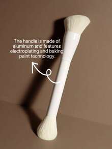 1 pieza Pincel de maquillaje portátil multifunción de doble extremo, cepillo de base, contorno, polvos y colorete, fabricado en tubo de aluminio lacado, unisex - Blanco - Ver 4