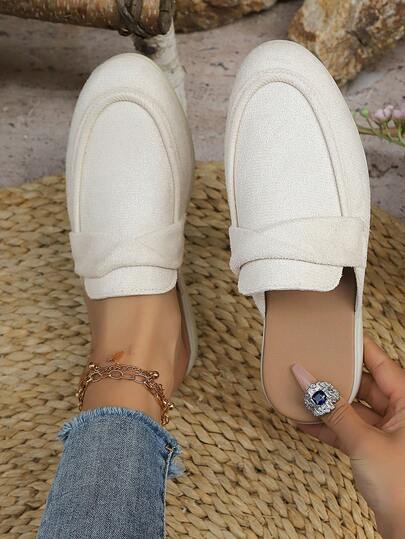 Mocasines de suela blanda de unicolor populares para mujeres, zapatos casuales de talla grande con efecto arrugado, zapatos versátiles suaves y cómodos