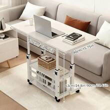 Upgraded Ergonomic Adjustable Height Rolling Desk, Mobile Sit-Stand Workstation With 3-Tier Storage Shelves, Sturdy C-Base Laptop Desk For Home Office & Bedside - 白色 - 查看 1