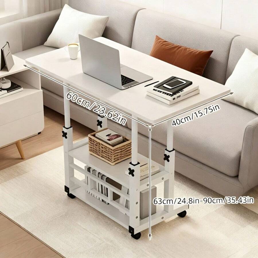 Upgraded Ergonomic Adjustable Height Rolling Desk, Mobile Sit-Stand Workstation With 3-Tier Storage Shelves, Sturdy C-Base Laptop Desk For Home Office & Bedside - 白色 - 查看 1
