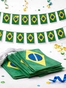 Kit Of 5 Strings Of Brazil Flags, 75 Units, Vibrant Colors, Decoration For World Cup, June Festival, Themed Events, Brazilian Fans, Green And Yellow Ornament, High Quality, Resistant, Easy Installation, Ideal For Homes, Bars, Schools, Businesses, Patriotic Parties, Birthdays, Indoor And Outdoor Decoration, Durable, Reusable, Great Coverage, Impactful Visual, Festive Atmosphere, Brazil Theme, World Cup, Football, Promotions, Sporting Events, National Celebrations. - Xem 7