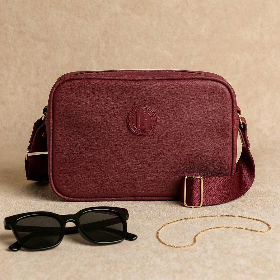 Bolsa Feminina Casual Minimalista Lisa Texturizada Elegante Moderna Ajustável Estilo Blogueira - Promoção Envio Relâmpago - bordô - Visão 1
