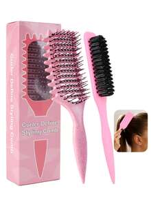 1/2pcs Leopard Print Pointed Tail Brush And New Upgrade Curl Defining Brush Set, A Vintage-Style Men's Hairbrush And Beard Comb, Perfect For Styling Ponytails And Buns, And For Taming Frizzy Hair, Leopard Print, Suitable For Home And Salon Use, Smooth Comb Teeth, Can Create Various Hairstyles, Hair Comb - Multicolor - View 14