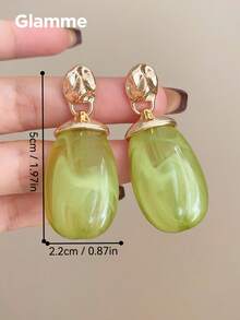 1 Pair Resin Green Water Drop Earrings, Casual Vacation Commute Party Exaggerated Earrings For Women - Green - View 10