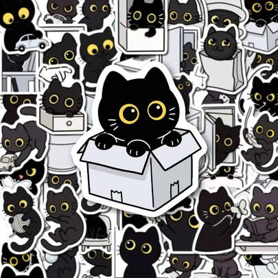 50 miếng dán hình mèo đen dễ thương dùng để dán bình nước, laptop, ốp điện thoại, ván trượt, đàn guitar, hành lý. Đây là những miếng dán vinyl chống thấm nước, đẹp mắt dành cho người lớn và thanh thiếu niên. Hình dán mèo ngộ nghĩnh dùng để trang trí sổ nhật ký, album ảnh, và các vật dụng hàng ngày. Những miếng dán hình động vật cũng thích hợp cho các dự án thủ công DIY và cá nhân hóa đồ dùng hàng ngày.
