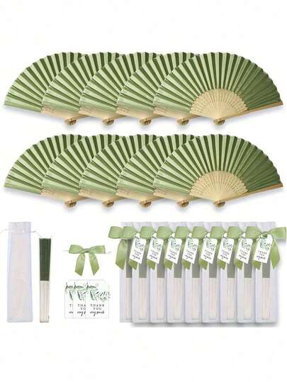 1/3/15/30pcs Elegant Folding Fan Set, Includes Thank You Tags And Gift Bags, Bridal Bamboo Hand Fans, Suitable For Bridesmaid Gifts And Wedding Decor, Perfect Accessory For Parties And Events, Ideal For Summer