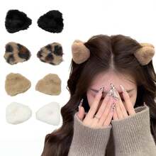 8件套秋冬女士甜美可爱毛绒黑色、咖啡色、豹纹猫耳三角发夹额头刘海发型装饰配饰小巧发爪夹适合日常佩戴可爱波西米亚风优雅夏季穿搭发夹 - 彩色 - 查看 1