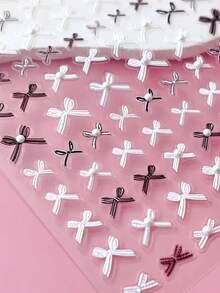 Adesivo de Unha com Relevo Embossed 5D Falso Pérola, Unha, Decoração de Unha DIY, Adesivos de Unha, com Padrões de Gravata Borboleta Branca e Preta, Perfeito para Meninas Criarem Arte de Unha. Muito Adequado para as Estações da Primavera, Verão, Outono, Inverno, Usando Estilo Francês Simples, Fofo, Requintado, Elegante, Estilo Punk DIY Decoração. Adequado para Unhas Mates, Brilhantes, Longas, Curtas, Bico de Pato, Pontudas, Remendos Franceses e Unhas Artificiais - Multicolorido - Visão 2