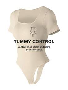 1件装女士纯色塑身连体衣，收腹瘦身连体衣，收腰塑形连体衣 - 杏色 - 查看 11