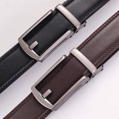 3.1cm Wide Solid Color PU Leather Men's Business Casual Belt, Black & Brown 2 Colors Available, 130cm Length Can Be Trimmed