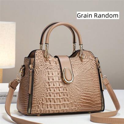 M MENGYISCC Túi da dập vân cá sấu 2026, túi xách quai ngang hình vòm dành cho nữ, túi đeo chéo dung tích lớn thời trang, kiểu đeo vai đa năng với điểm nhấn hình bầu dục bằng kim loại, phù hợp cho mua sắm, văn phòng, trường đại học, công việc, kinh doanh, đi làm, hoạt động ngoài trời, du lịch và dã ngoại, bền và nhẹ.