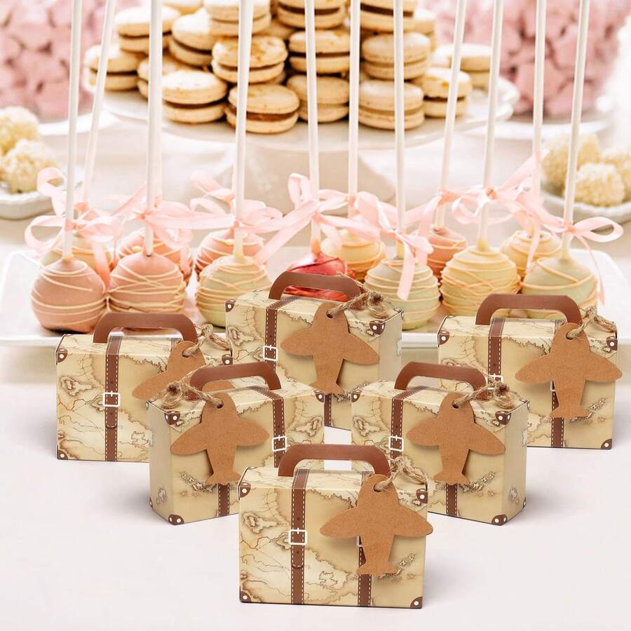 50/25pcs Creative Suitcase Gift Boxes, Retro Paper Airplane Candy Boxes, Party Decor Packaging Gift Boxes, Birthday Baking Gift Boxes, Simple Home Gift Packaging Boxes