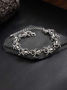 1 chiếc vòng tay hình nhện phong cách Punk dành cho nam, kiểu dáng mới, chất lượng cao, thích hợp đeo hàng ngày, làm quà tặng sinh nhật, quà đính hôn. - Màu Bạc Cổ - Xem 3