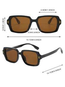 1 Pair Men's Black Square PC Frame Patterned Temple Legs, Casual Minimalist Stylish Fashion Glasses - Black - View 4