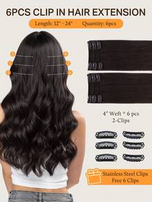 Bộ 6 miếng nối tóc DOORES (kèm 12 kẹp) bằng tóc thật, dài 12-24 inch, không đường nối, tóc Remy chất lượng cao, kiểu tóc kẹp đôi, thích hợp sử dụng hàng ngày cho nữ, giúp tăng độ dày và chiều dài, cho vẻ ngoài tự nhiên. - S2 - Xem 3