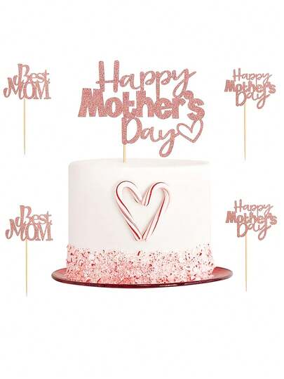 Mother's Day Cupcake Decorations, Rose Gold "Best Mom" Theme Party Cake Decorations For Mother's Day Cupcakes And Birthday Cakes