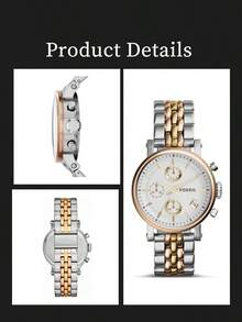 Fossil ES3840 女士时尚腕表 - 不锈钢表壳和表带，矿物玻璃，50米防水，银色表盘 - 独家发售 - 玫瑰金 - 查看 6