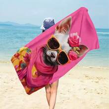 1件装 睿智优雅的贵族吉娃娃印花沙滩巾，红色 - 1 - 查看 2