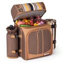 ALLCAMP Mochila de picnic Bolsa térmica con compartimento soporte desmontable para copas de vino juego de manta y cubiertos juego de picnic para 2 personas para salidas familiares regalos de - Marrn1 - Ver 1