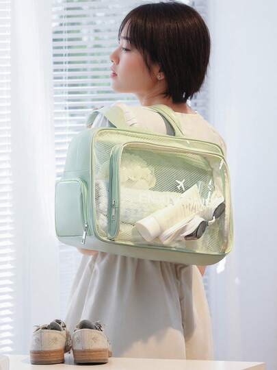 Túi đựng đồ vệ sinh cá nhân di động với ngăn đựng giày riêng biệt, ngăn đựng mỹ phẩm bằng lưới trong suốt, lý tưởng cho tập thể dục, bơi lội và tắm suối nước nóng.