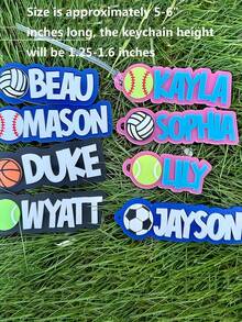 Customized Name Keychain, Baseball Keychain, Sports Bag Tag, Sports Keychain, Football, Basketball, Tennis - Multicolor - View 5