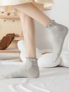 5双蕾丝边女士短筒玛丽珍鞋袜，春秋季女士白色袜子 - 彩色 - 查看 4