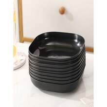 2/4/5/6/8/10 pièces Assiettes noires de dîner, Assiettes carrées noires de vaisselle, Pour la maison, la cuisine, la salle à manger, le dortoir, le camping et le pique-nique, Assiettes profondes carrées légères, Assiettes incassables, Assiettes à salade, Bols à collation - Noir - Voir 7