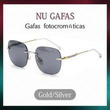 Lentes Sin Marco Fotocromáticos 2 Piezas, Protección UV y Luz Azul, Estilo Moderno - Plateado - Ver 9