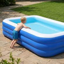 Alberca Inflable Rectangular Familia Piscinas 310x180x55cm Azul Blanco,Alberca Inflable para Niños y Adultos. - A - Ver 10