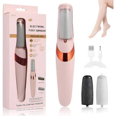 电动磨脚器，USB充电，双速可更换滚轮，带LED灯。专业去茧器，有效去除干燥、皲裂的脚后跟、老茧和死皮。男女皆宜，可去除粗糙、干燥的皮肤和死皮细胞。是送给家人和朋友的完美生日或圣诞礼物。