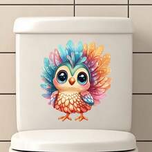 1pc Confrontational Bird Sticker, Colorful Peacock Toilet Decal, Bathroom Fresh Decorative Sticker, Self-Adhesive Removable PVC Material For Toilet Background Decoration - one-size - View 2