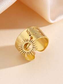 A Vintage Sun Ring, Made Of 18K Gold-Plated Stainless Steel, For Women, Suitable For Everyday Wear. - Gold - View 4