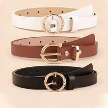 5pcs/Set Women's Decorative Belt For Jeans/Dresses, Round Buckle, Black, White, Brown And Khaki, Suitable For Daily Wear, Spring, Summer, Autumn And School Style, Women's Belt, Belts - 彩色 - 查看 7