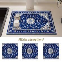 Retro Blue Dining Table/Bar Heat Insulation Mat, Kitchen Countertop Draining Pad, Quick Drying Coffee Machine Mat, Rubber Bottom Anti-Slip Absorbent Easy To Clean - Gold - View 5