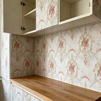 1卷自粘防水可移除花卉墙贴，撕贴式无粘性壁纸，适用于厨房、客厅、卧室、浴室、墙面装饰、房间装饰、家居装饰